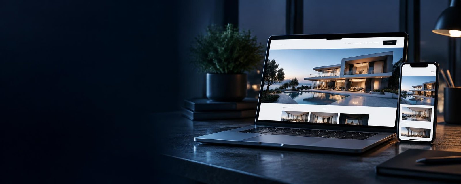 Architecture website displayed on a laptop and phone